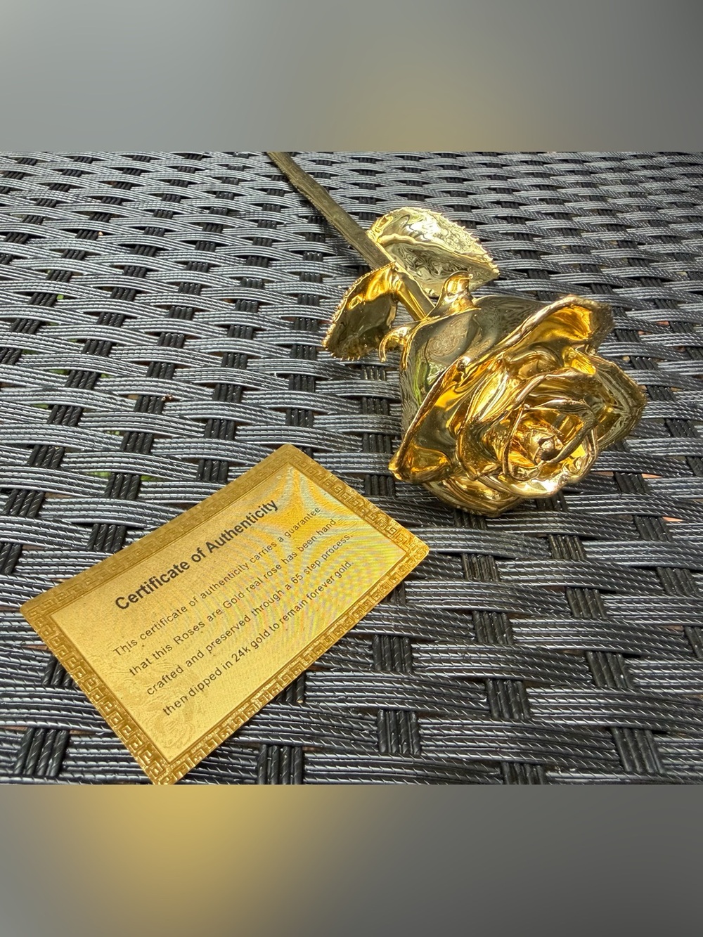 Vintage 24K Gold-Dipped Real Rose 11.5” with Certificate & Original Box